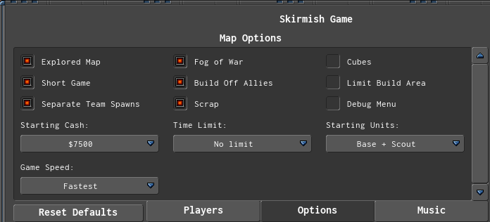 The lobby settings for the OpenHV tournament